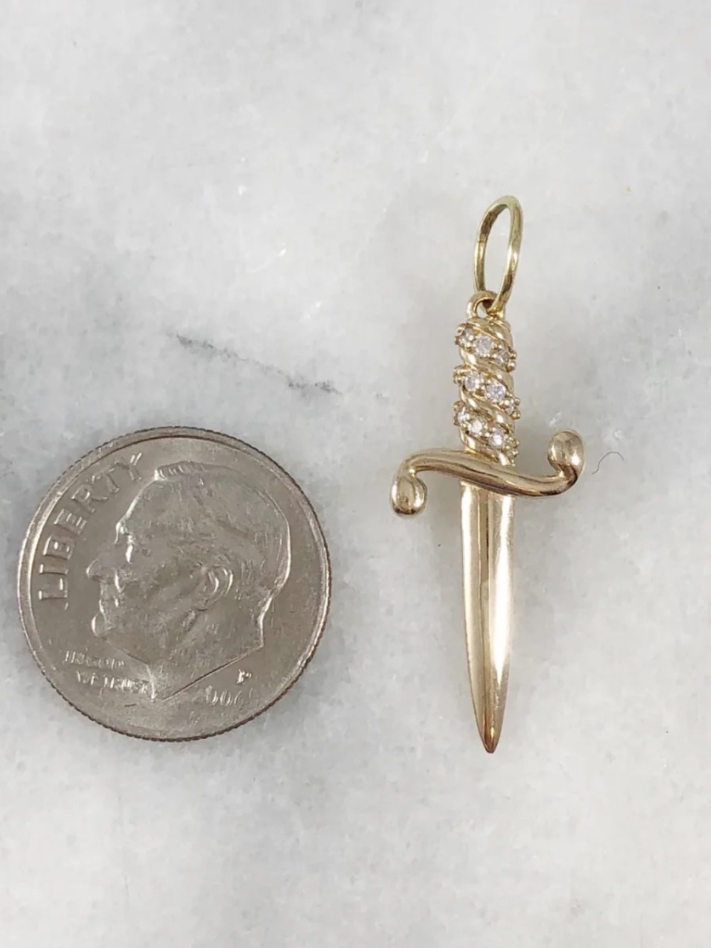 Maura Green Dagger in 14K Gold with Diamonds - Picture 3 of 6